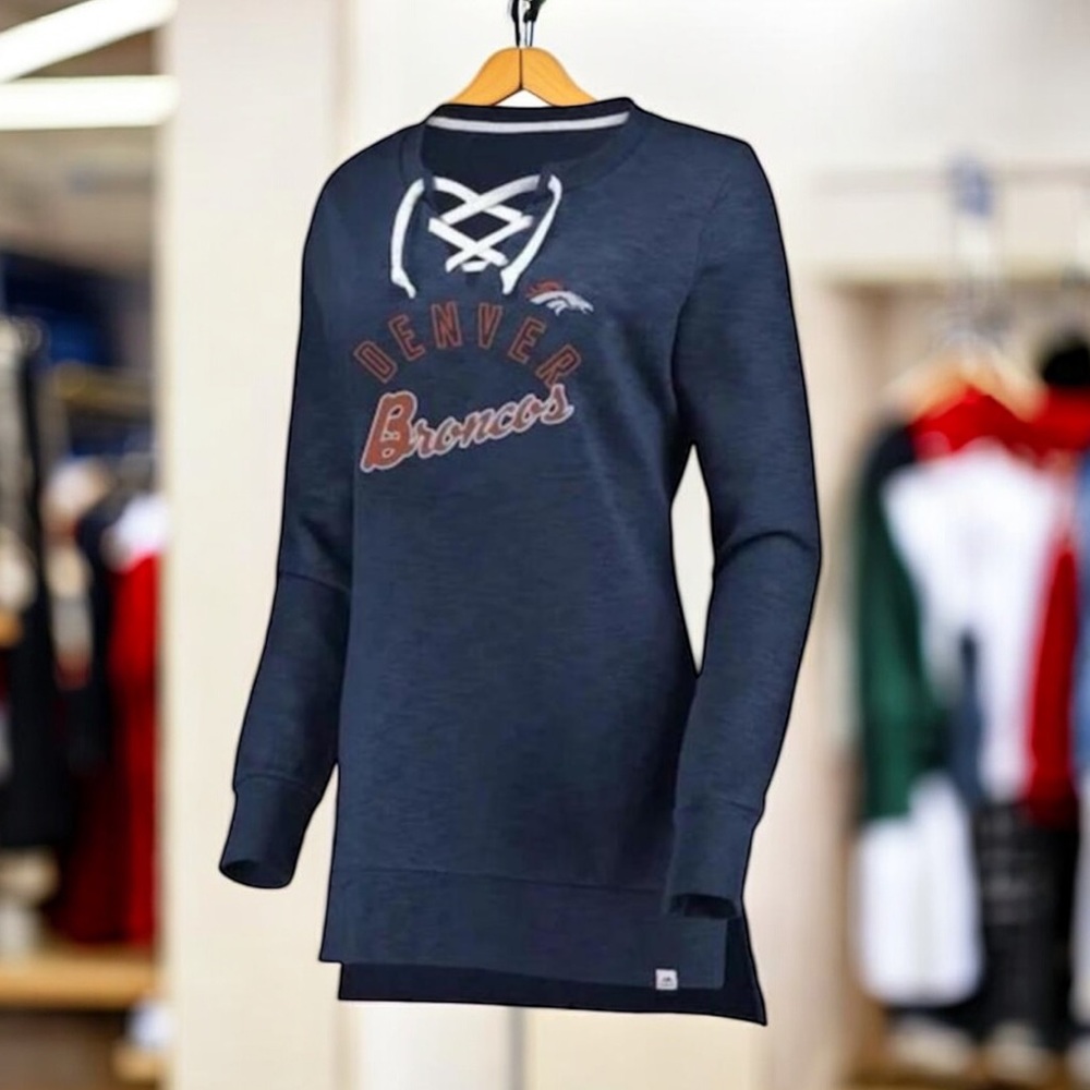 Denver Broncos NFL‎ Majestic Long Sleeve Lace-Up Shirt  Large